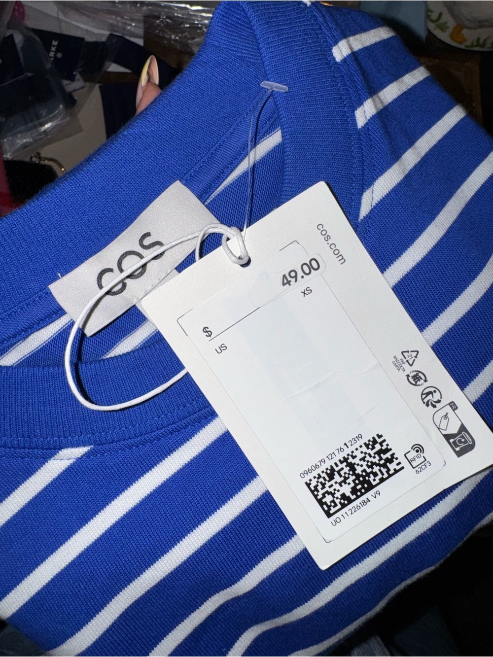 COS  Blue and White Striped Short-Sleeve Tee 100% cotton Nautical classic top - Picture 7 of 7
